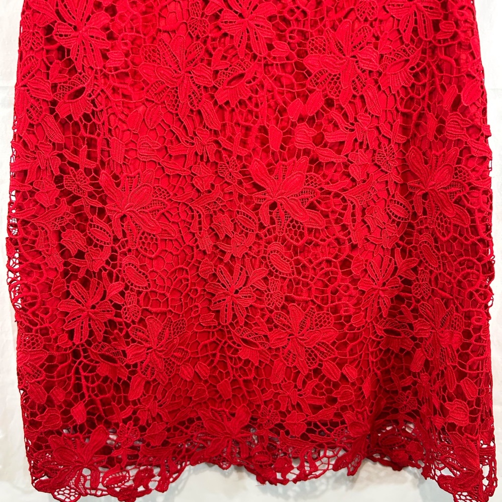 White House Black Market Red Lace V-neck Short Sleeve‎ Knee Length Small Dress - Picture 3 of 12